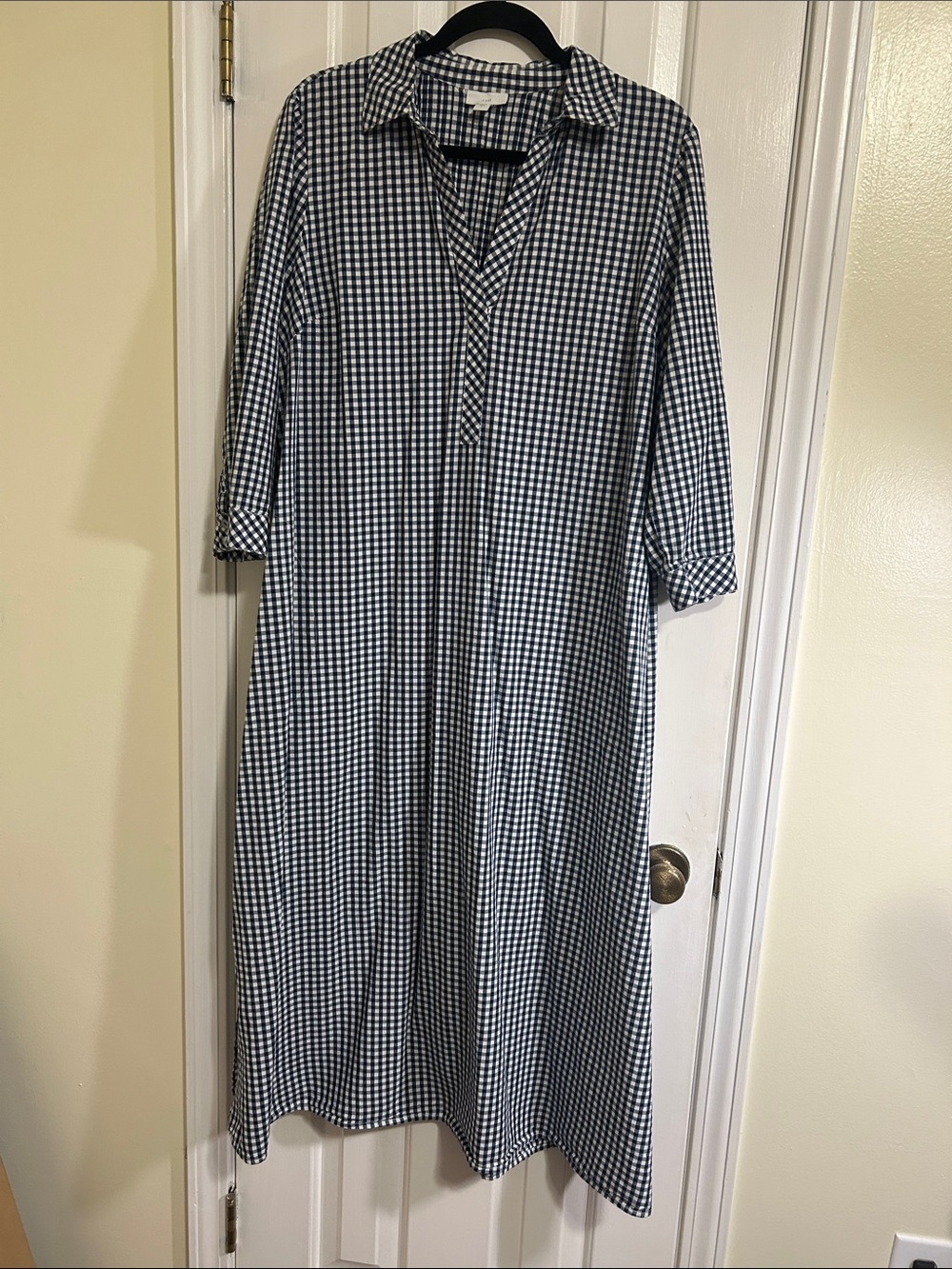 J Jill Gingham Shirt Dress in Navy and White, Sz. Large